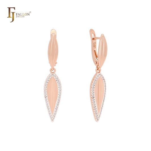 Marquise leaves surrounded white CZs Rose Gold two tone Clip-On Earrings