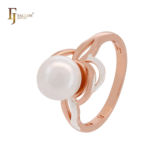 Elegant round pearl Rose Gold two tone Fashion Rings