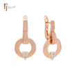 Drop circle lock with white CZs Rose Gold two tone Clip-On Earrings