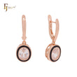 Oval solitaire white CZs black circled Rose Gold Clip-On Earrings