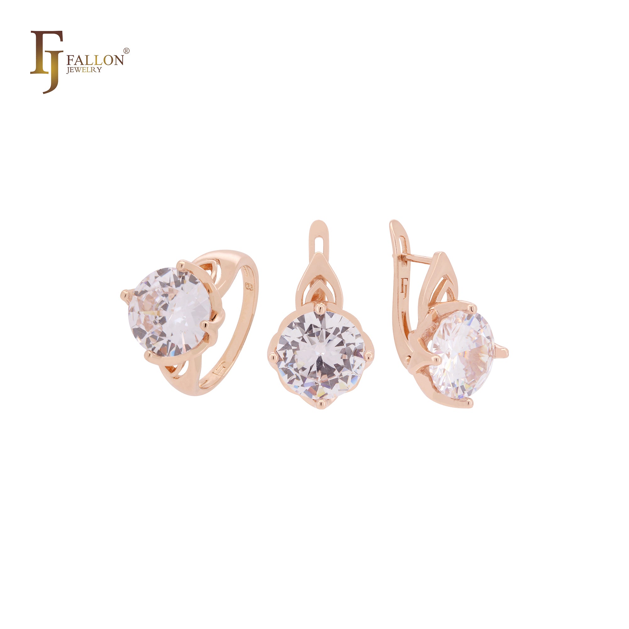 Big Solitaire Round cut white CZ Rose Gold Jewelry Set with Rings