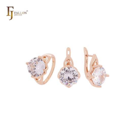 Big Solitaire Round cut white CZ Rose Gold Jewelry Set with Rings
