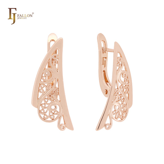 Chevron Filigree Rose Gold Clip-On Earrings