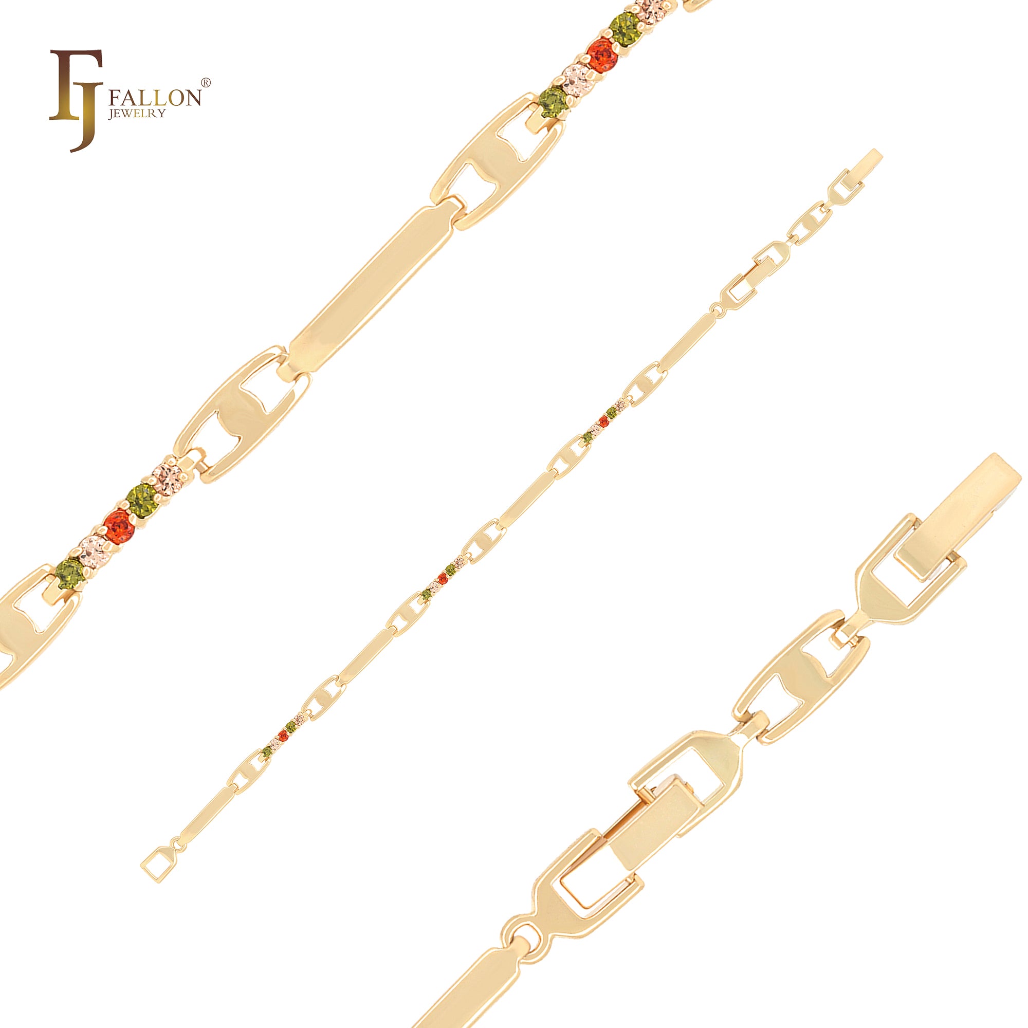 Colorful CZs H link 14K Gold Bracelets