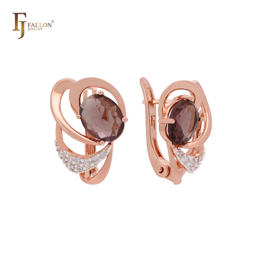 Solitaire oval cz paved with white czs Rose Gold two tone Clip-On Earrings