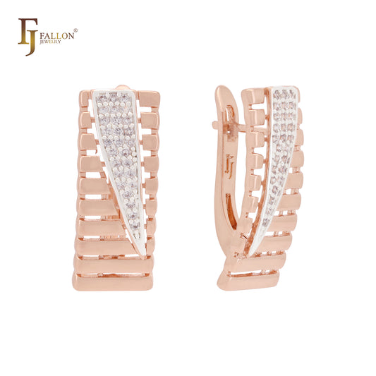Shutters of Jalousie with white CZs Rose Gold two tone Clip-On Earrings