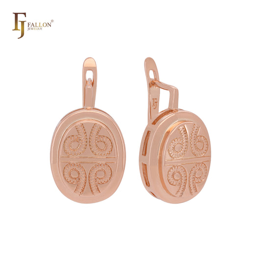 Four six sign designed filigree 14K Gold, Rose Gold Clip-On Earrings