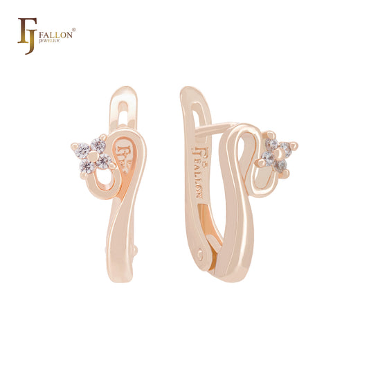 Blooming flower of four white CZs Rose Gold Clip-On Earrings