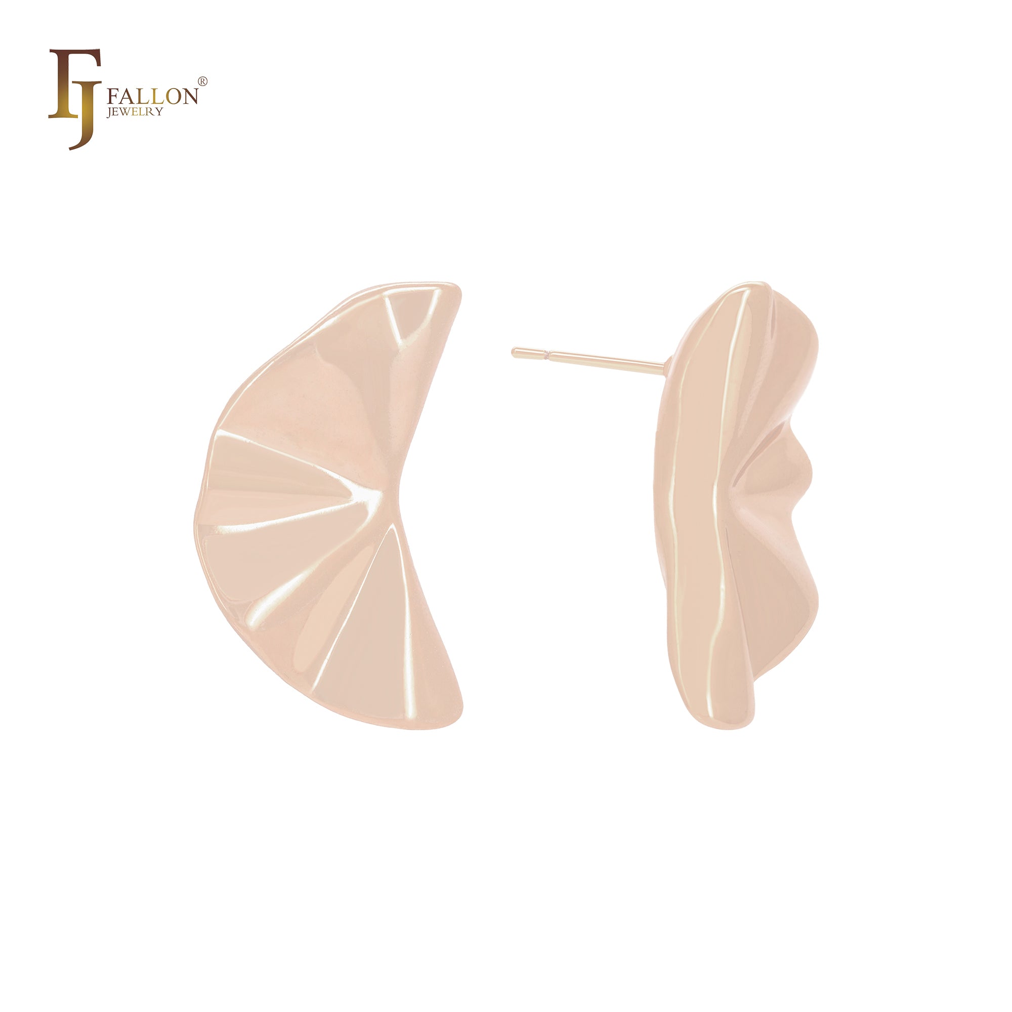 Half leave shaped 14K Gold, Rose Gold, White Gold Stud Earrings