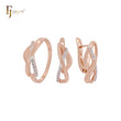 Crossing Ribbon of white CZs Rose Gold two tone Jewelry Set with Rings