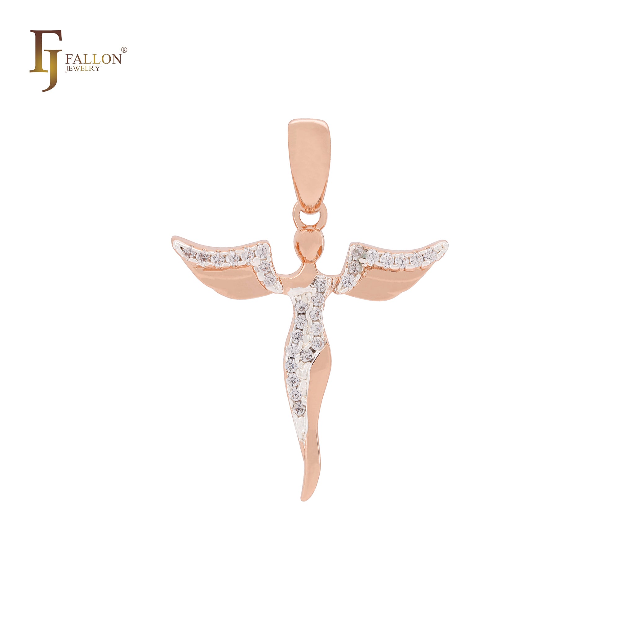 The dancing angel of white CZs Rose Gold two tone Pendant