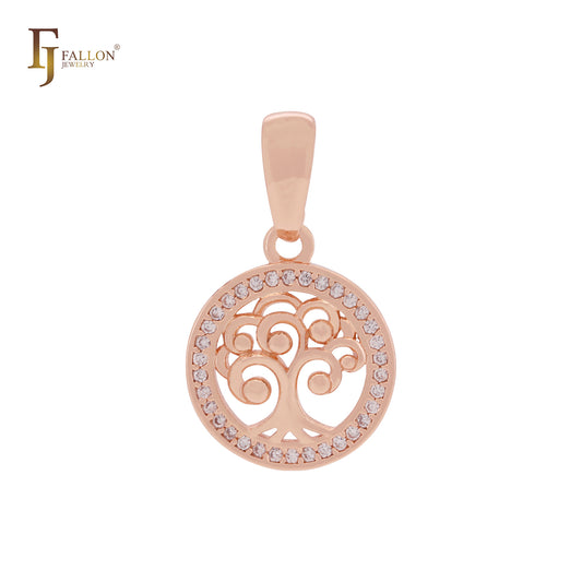 Tree of life halo white CZs Rose Gold Pendant