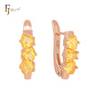 Triple Champagne Orange Yellow Triangular CZs Rose Gold Clip-On Earrings