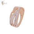 Ribbons Interlocking white CZs Rose Gold two tone Fashion Rings