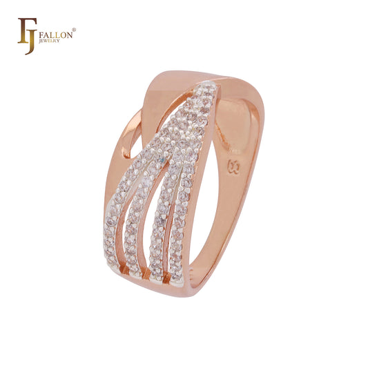 Ribbons Interlocking white CZs Rose Gold two tone Fashion Rings