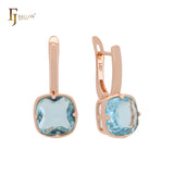 Cushion cut lake blue CZ solitaire Rose Gold Clip-On Earrings