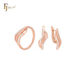 Triple twisted bonds with White CZs Rose Gold two tone Jewelry Set with Rings