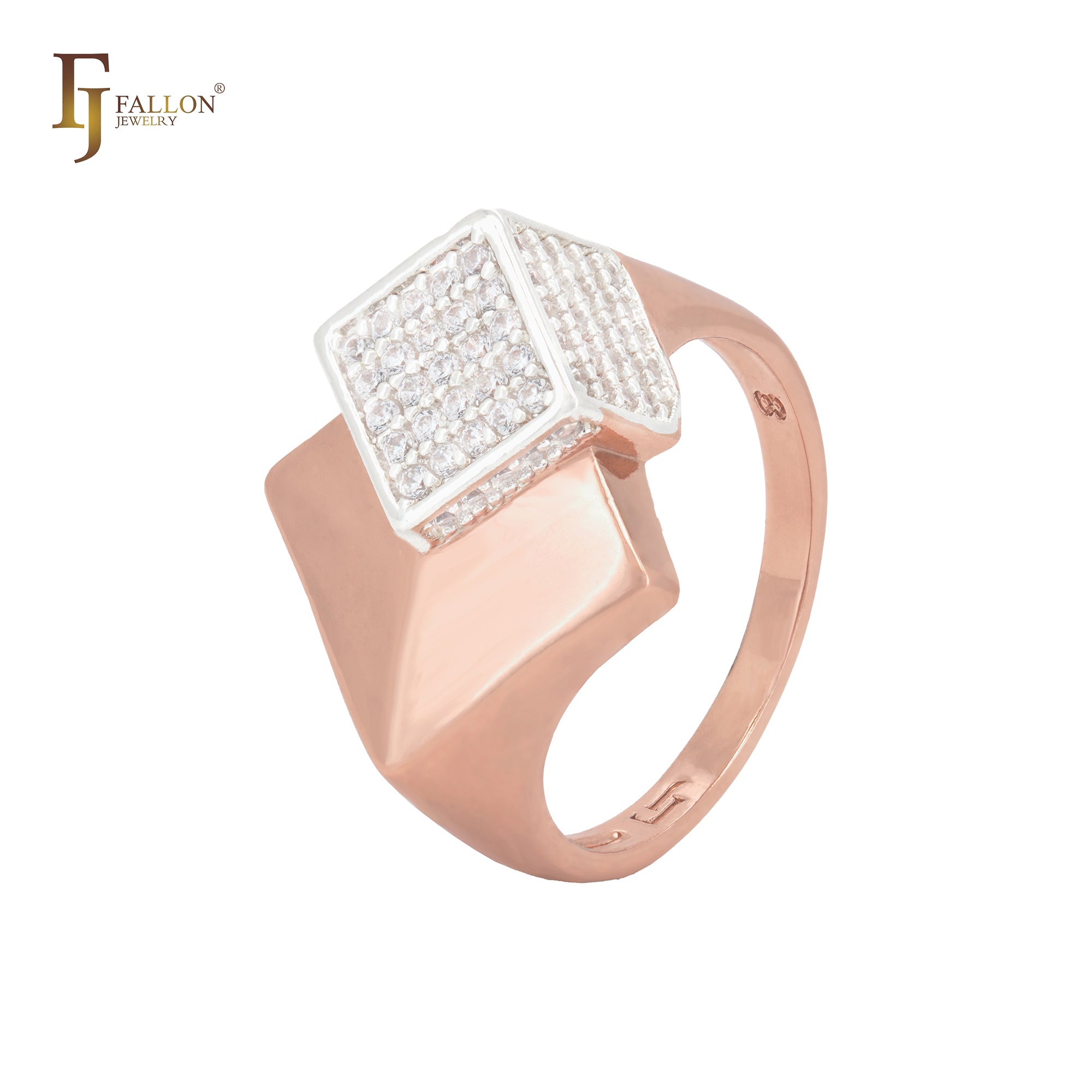 Glittering white CZs cube embedded in cube Rose Gold Fashion Rings