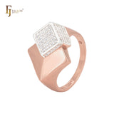 Glittering white CZs cube embedded in cube Rose Gold Fashion Rings