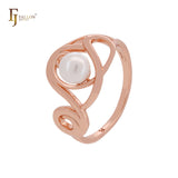 Interlocking curved wire pearl Rose Gold Fashion Rings