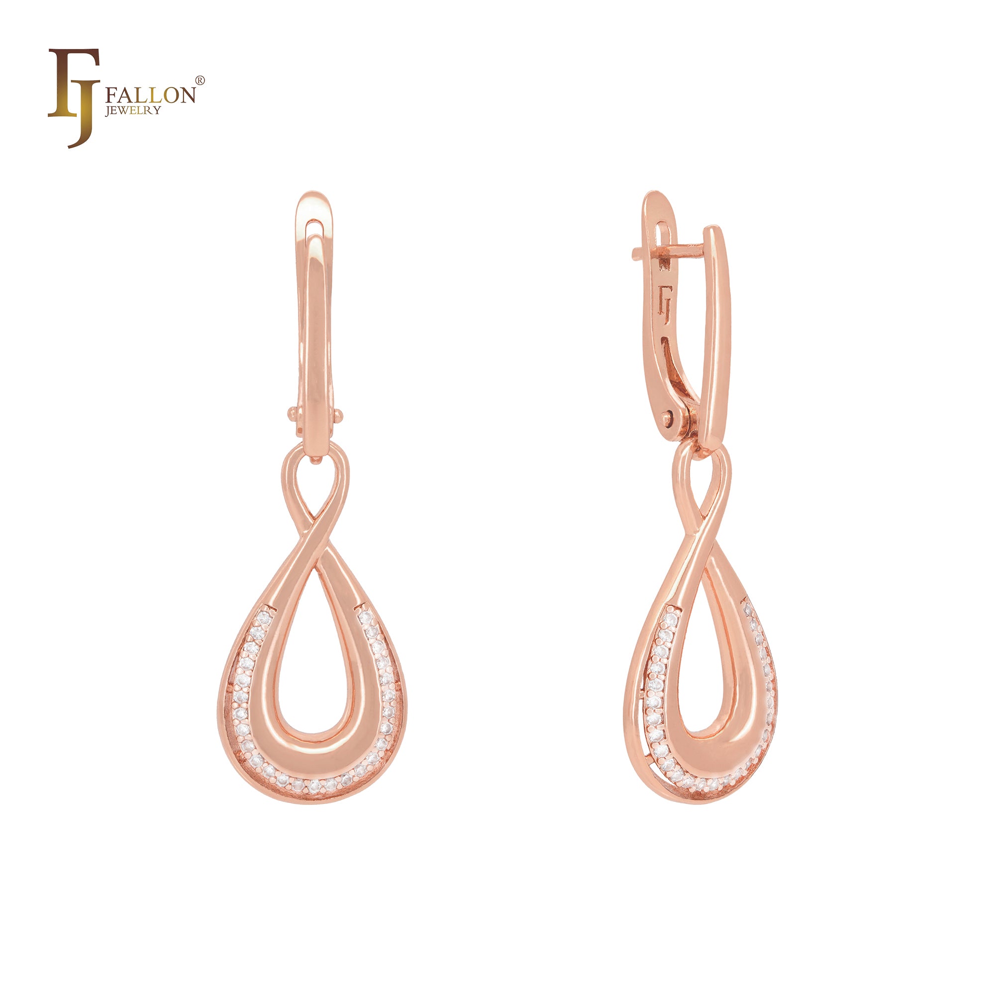 Great Teardrop white CZs Geometric Rose Gold Clip-On Earrings