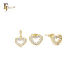 Cluster white CZs Halo hearty heart 14K Gold Jewelry Set with Pendant