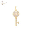 Wonderful lock and key white CZs cluster 14K Gold Key Pendant