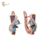 Cluster mixed blue CZs Rose Gold Clip-On Earrings