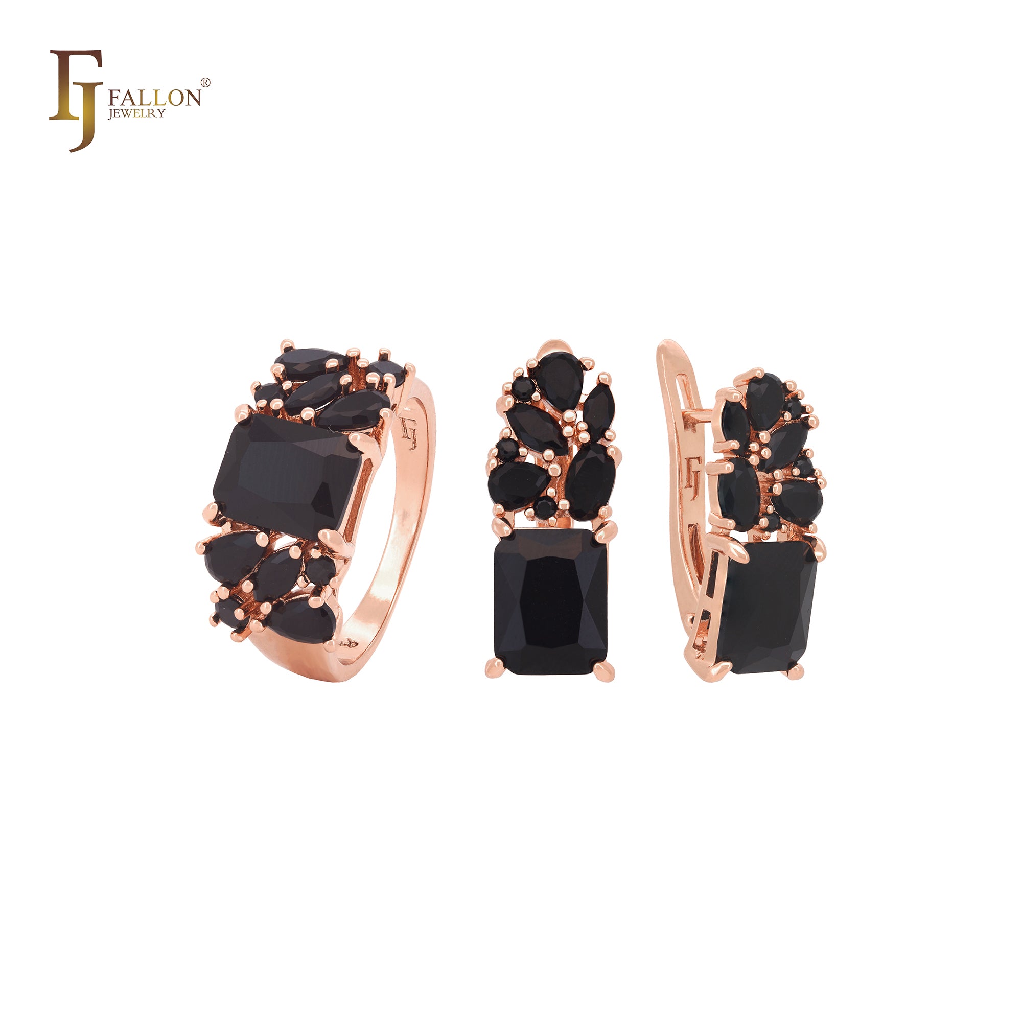 Cluster luxurious CZs colorful Rose Gold Jewelry Set with Rings