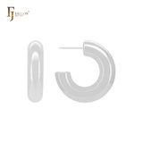 Glossy rounded tube shaped C Hoop 14K Gold, Rose Gold, White Gold Stud Earrings