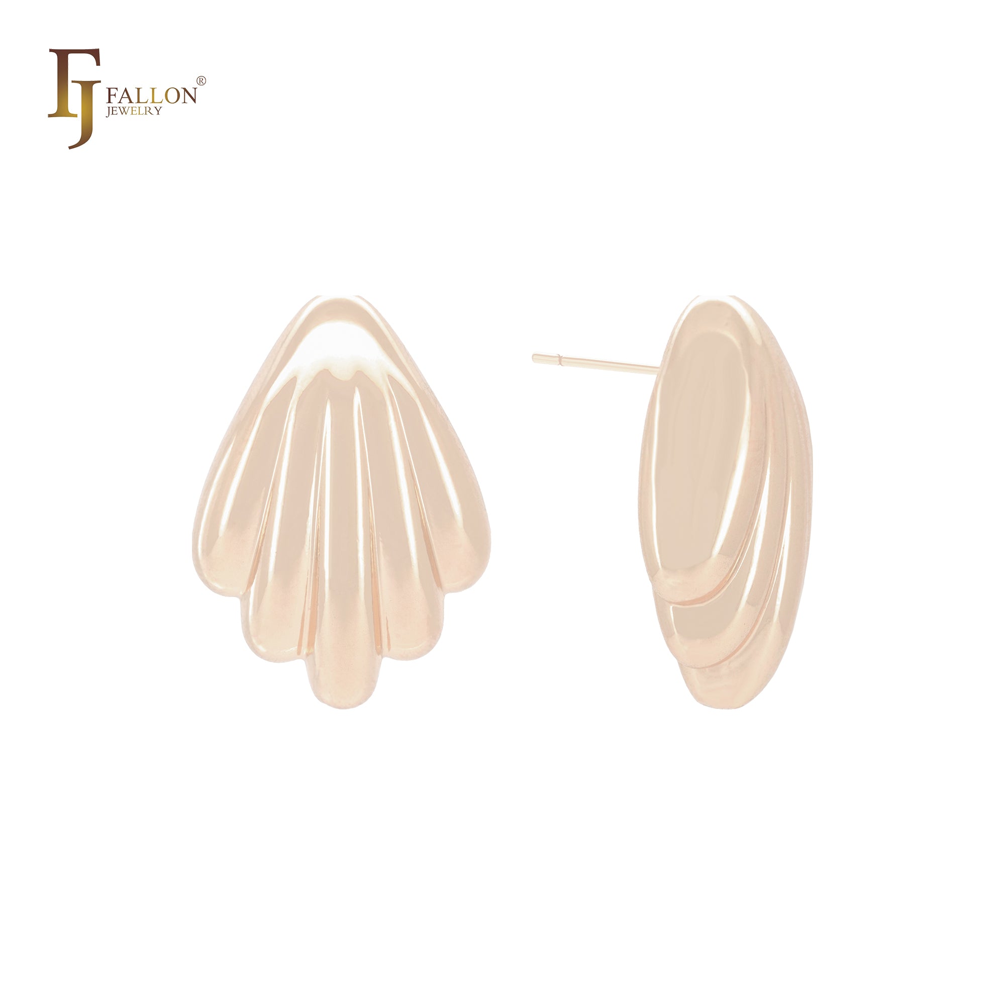 Tall shell geometric shaped 14K Gold, Rose Gold, White Gold Stud Earrings