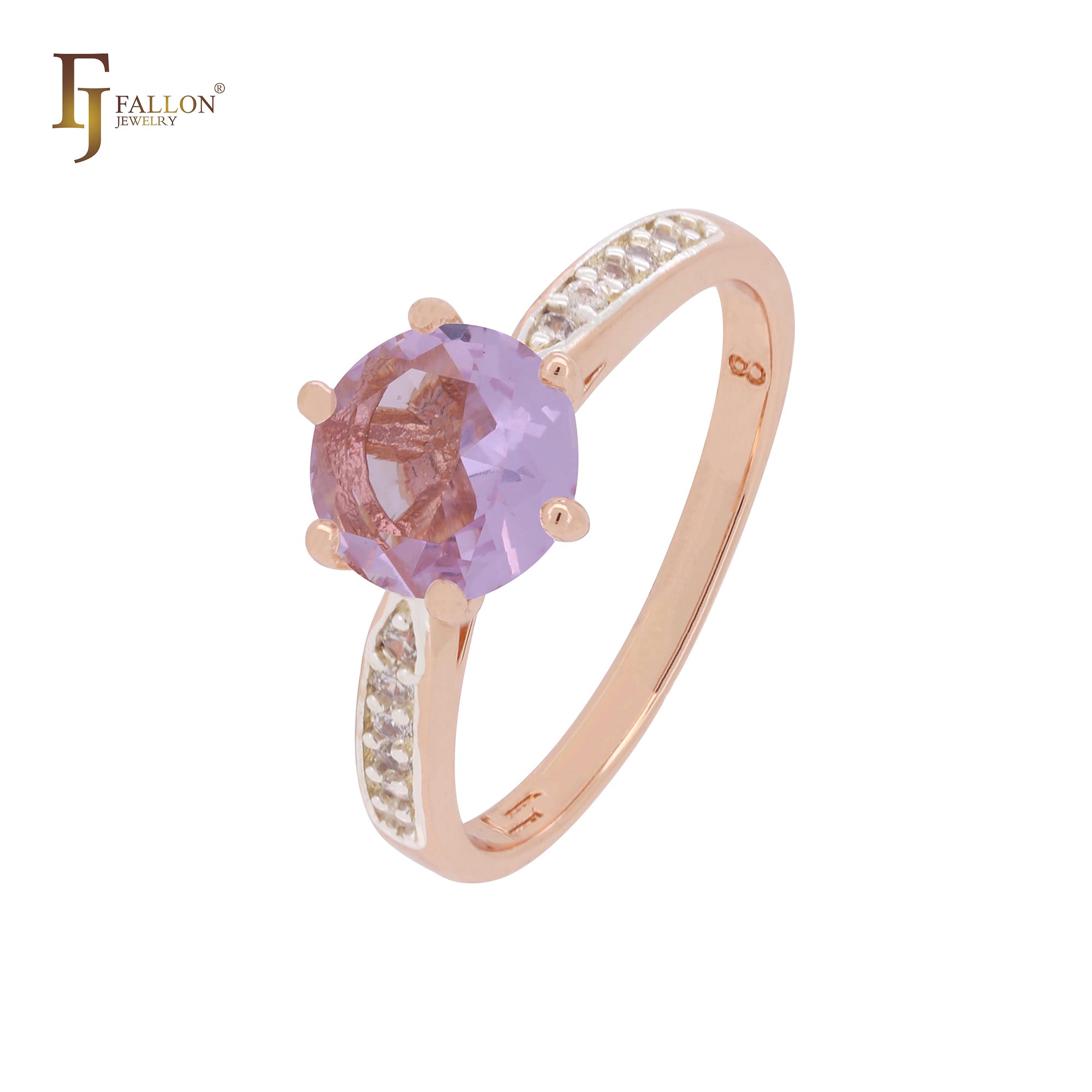 Elegant Rounded Round white or purple pink CZ cubic zirconia Rose Gold two tone Engagement Rings