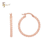 Rounded Edged rope textured minimalism elegant 14K Gold, Rose Gold Hoop Earrings