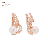 Flying leaves of filigree of pearl Rose Gold Clip-On Earrings