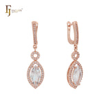 Luxurious Marquise solitaire CZ halo white CZs 14K Gold, Rose Gold Clip-On Earrings