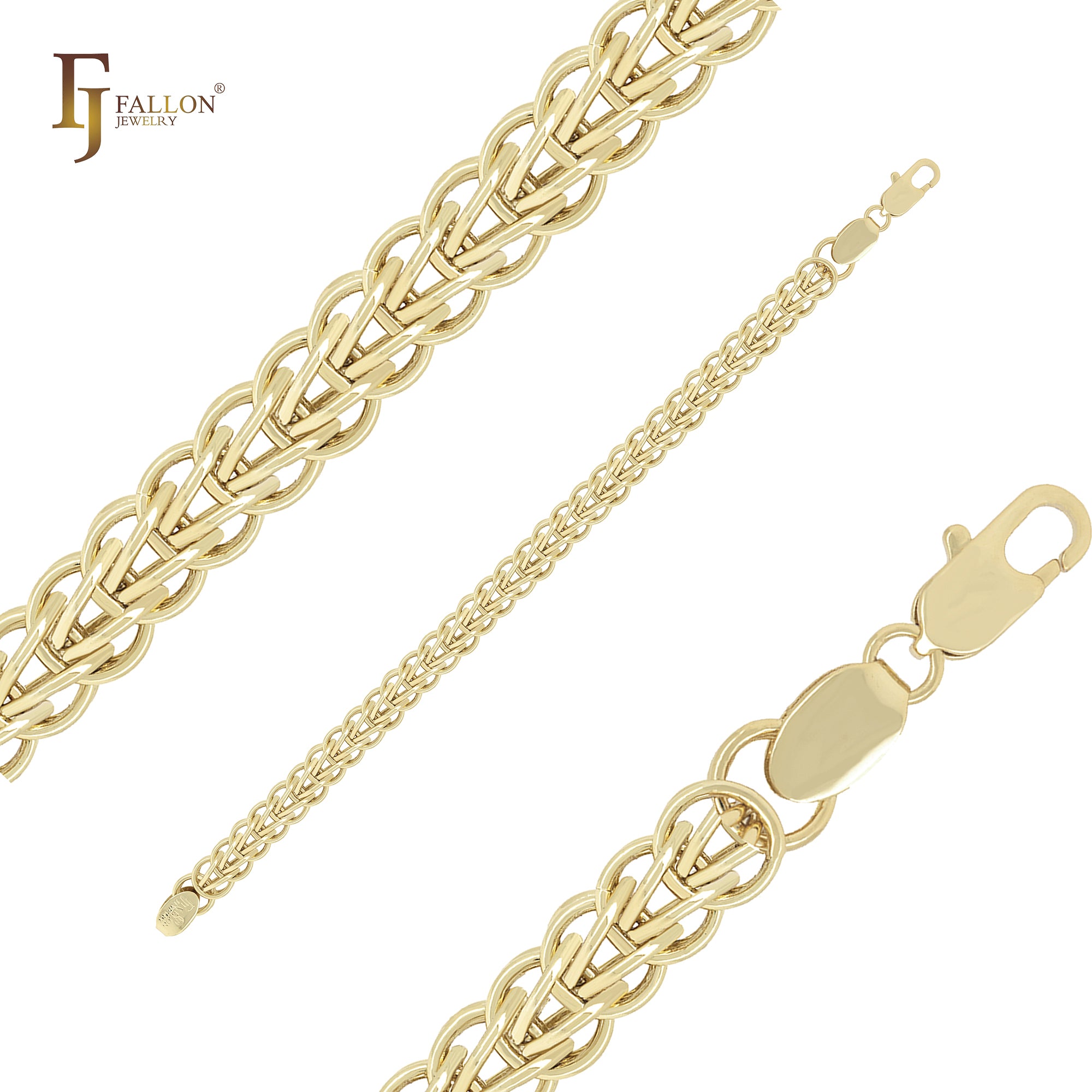 Double round circles crossing 14K Gold Fancy link Bracelets Chains