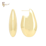 Tall pendulum notched glossy geometric 14K Gold, Rose Gold, White Gold Stud Earrings