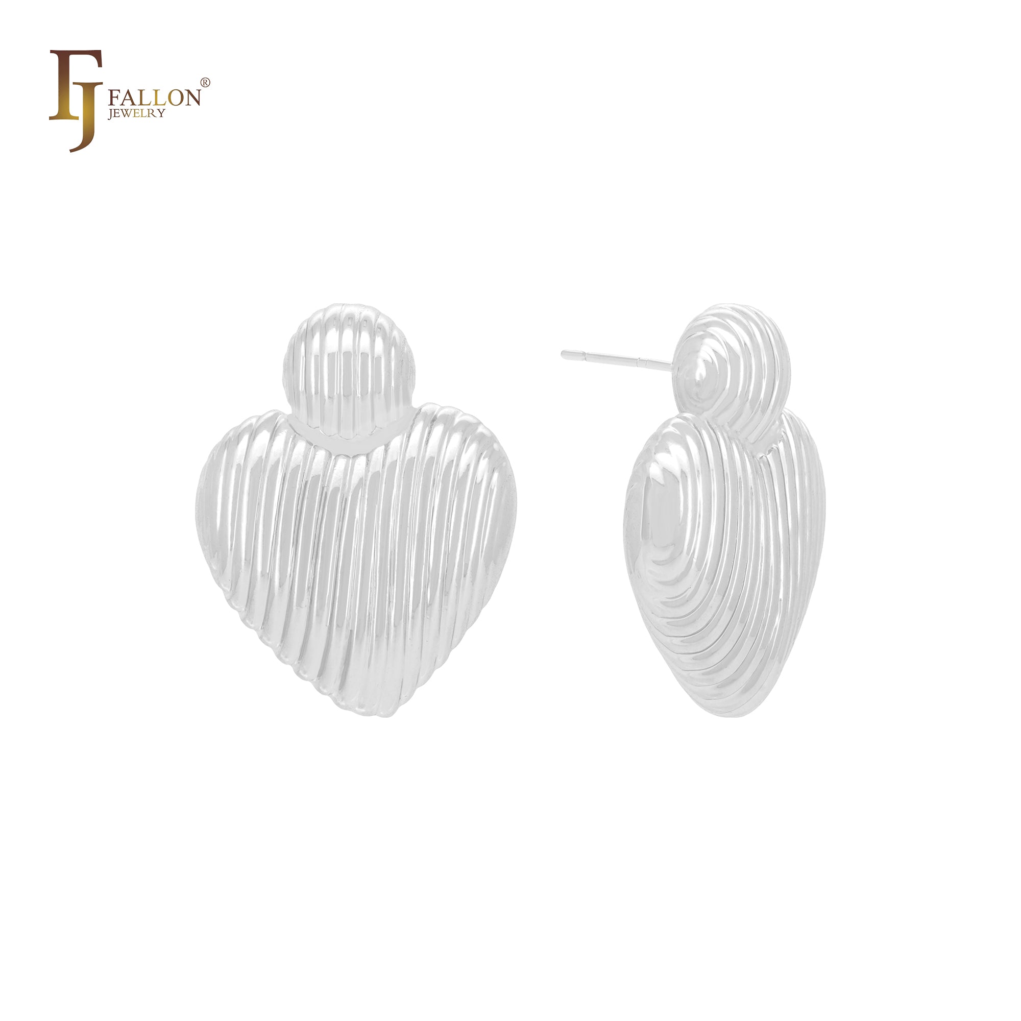 Slahses ripples dotted heart 14K Gold, Rose Gold, White Gold Stud Earrings