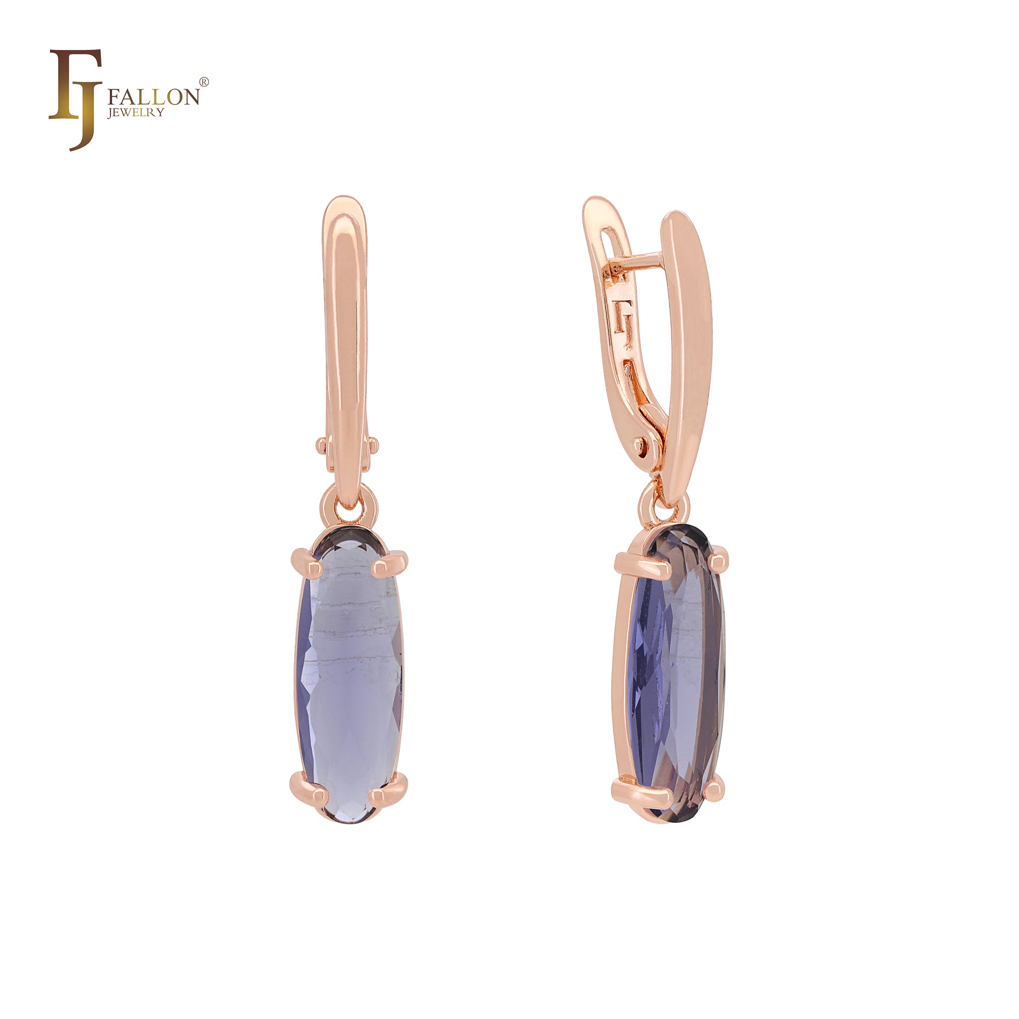 Long Oval Solitaire Colorful CZ Rose Gold Clip-On Earrings