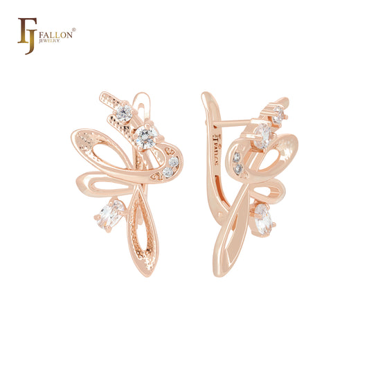 Sparkling twisted white blue CZs Rose Gold Clip-On Earrings