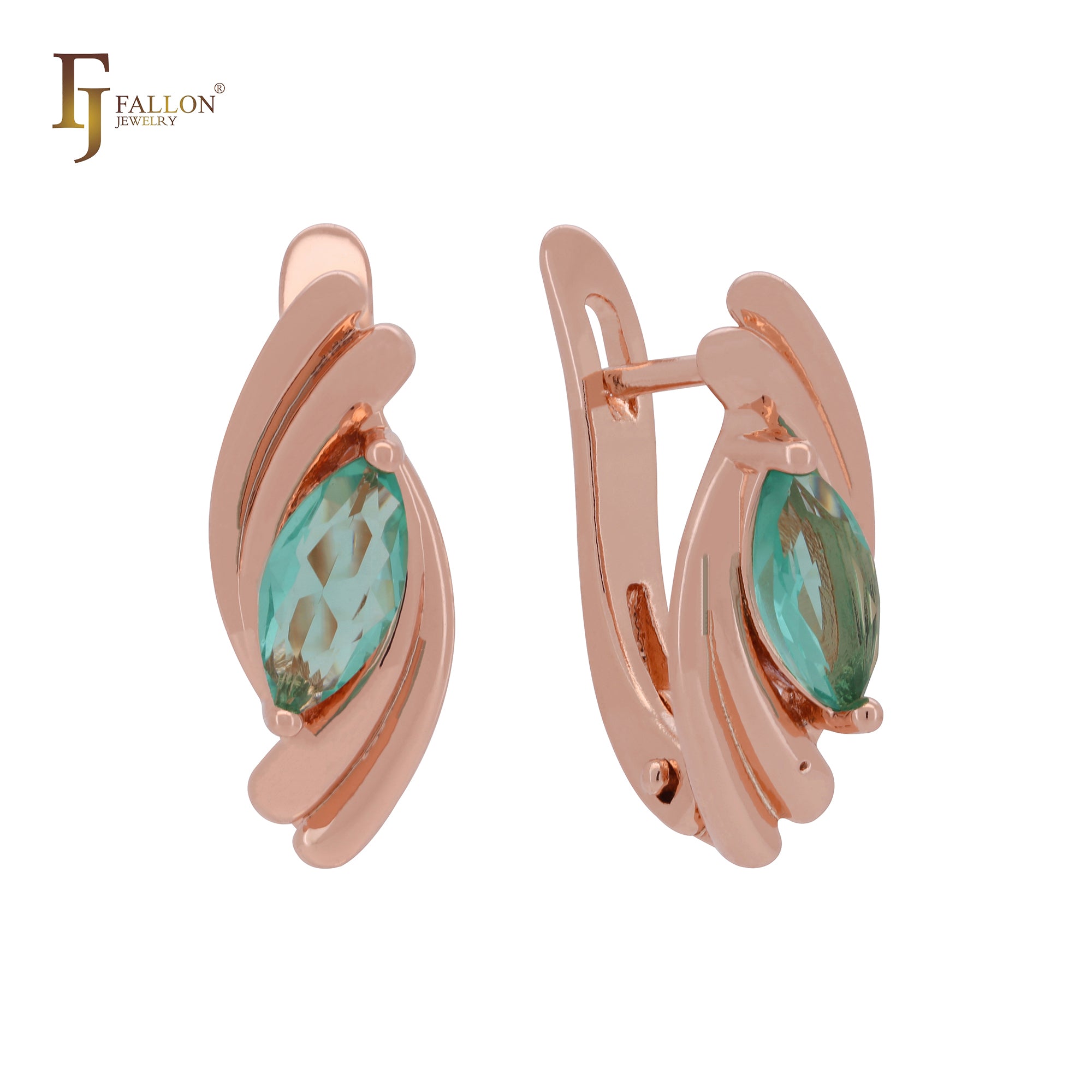 Double twisted Marquise emerald Rose Gold Clip-On Earrings