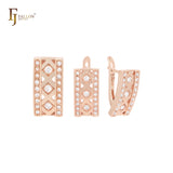 Flank squared white CZs Rose GOld Jewelry Set with pendant