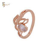 Elegant leaves flowers of solitaire White CZ Rose Gold Fashion Rings