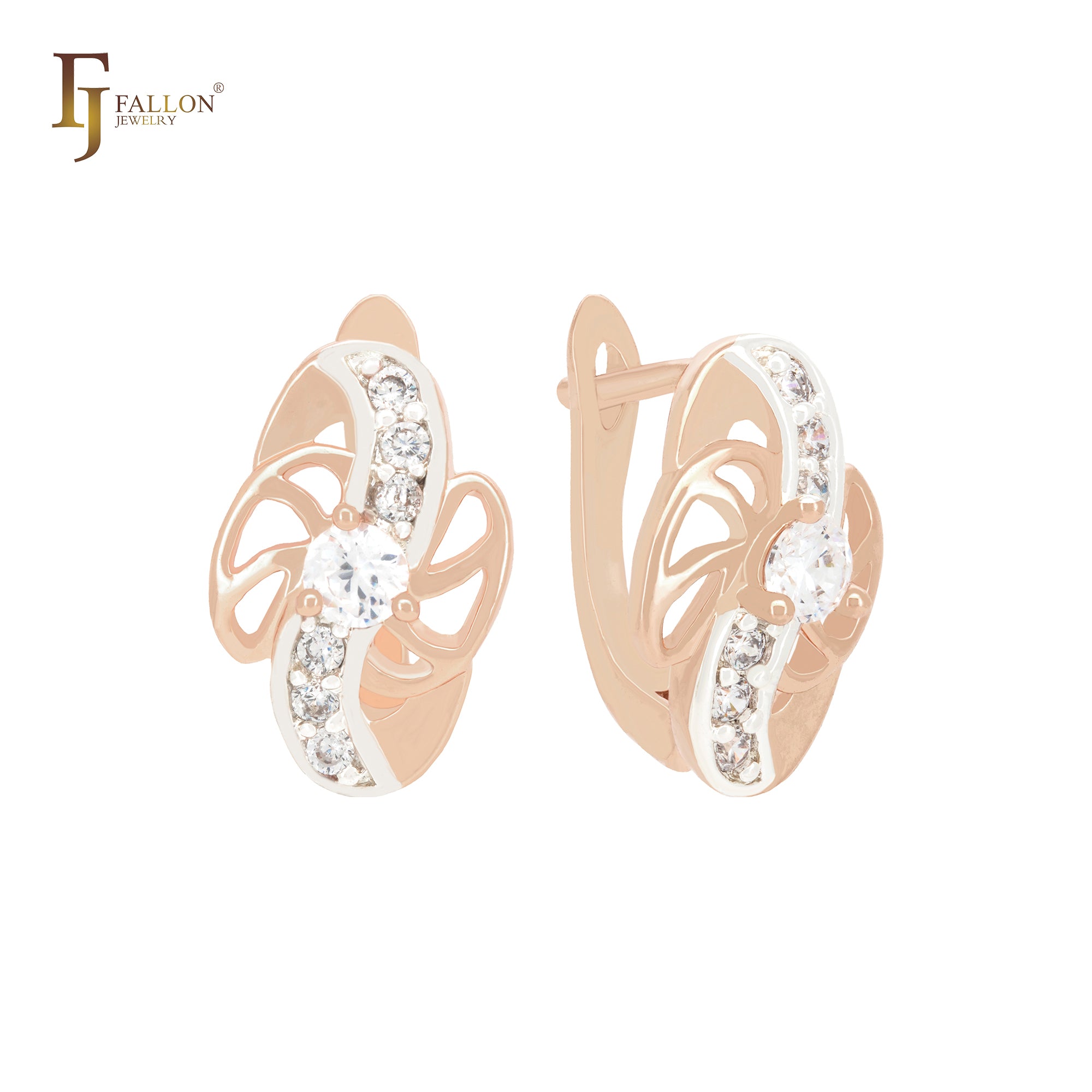 Twisted spinning flower Rose Gold two tone Clip-On Earrings
