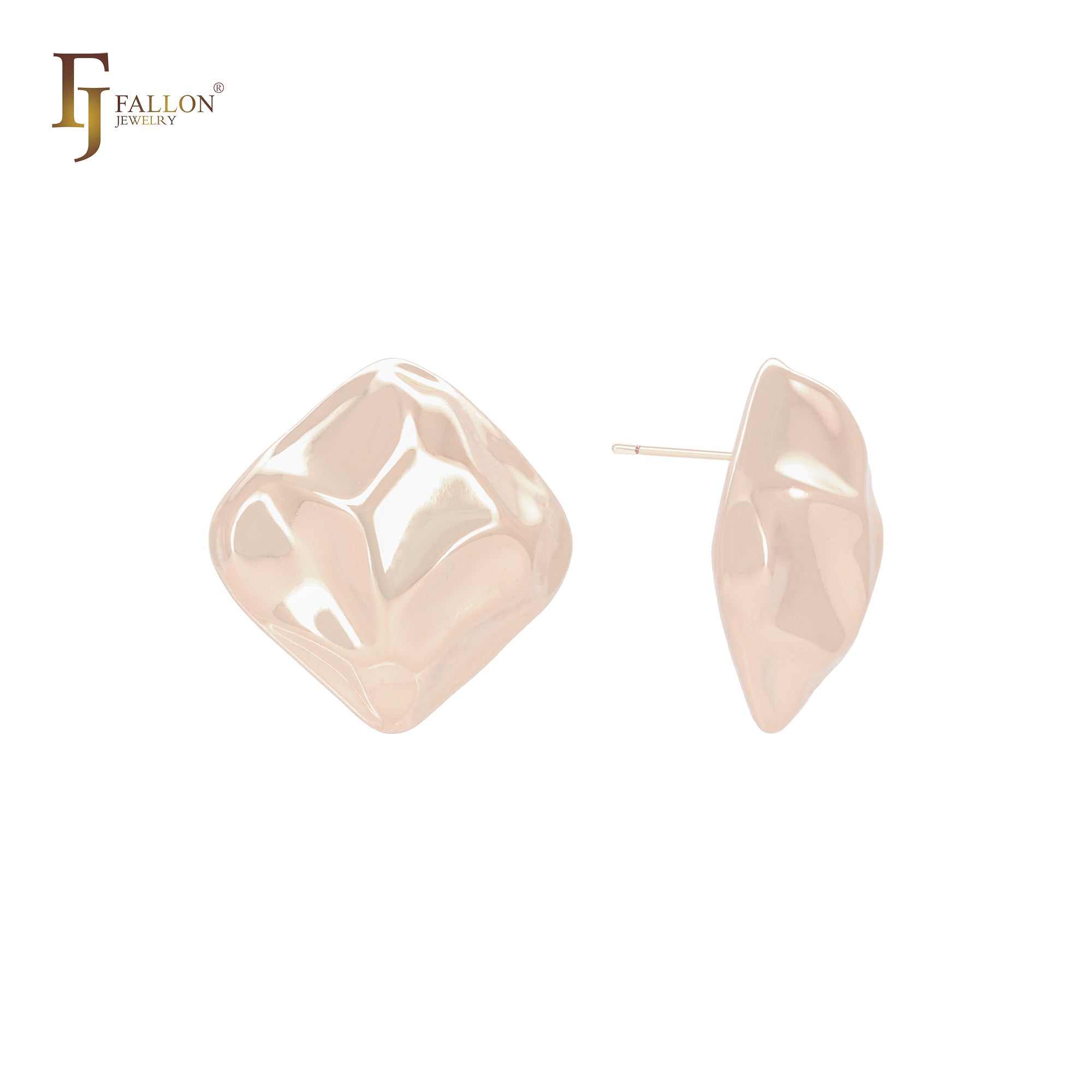 Rhombus nugget shaped 14K Gold, Rose Gold, White Gold Stud Earrings