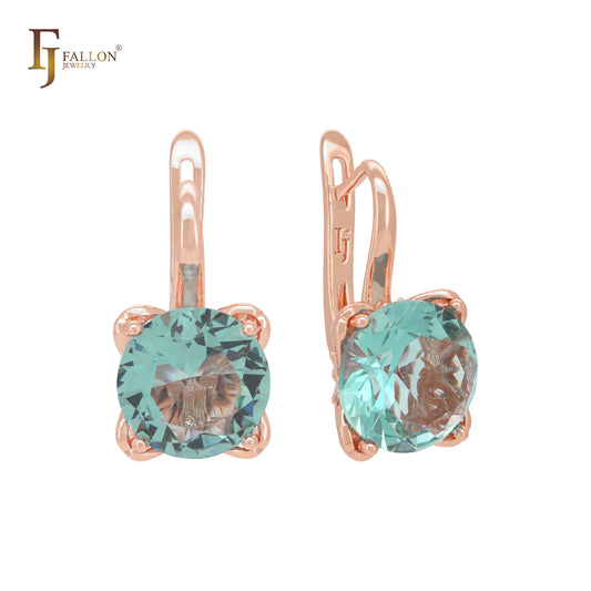 Elegant minimalism rounded solitaire clawed apple green CZ Rose Gold Clip-On Earrings