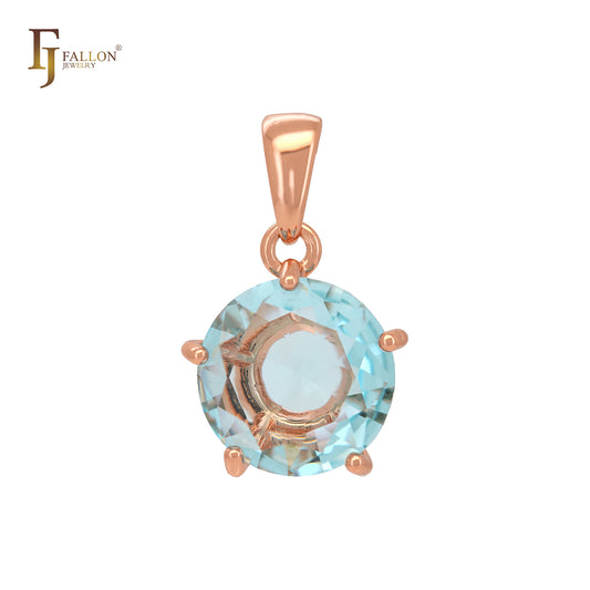 Five claws Solitaire big lake blue or red CZ Rose Gold Pendant