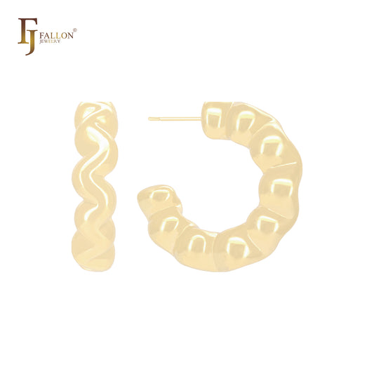 Zigzag buggle s shaped C hoop 14K Gold, Rose Gold, White Gold Stud Earrings