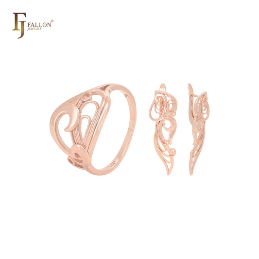 Elegant twsited Filigree Rose Gold Jewelry Set with Rings