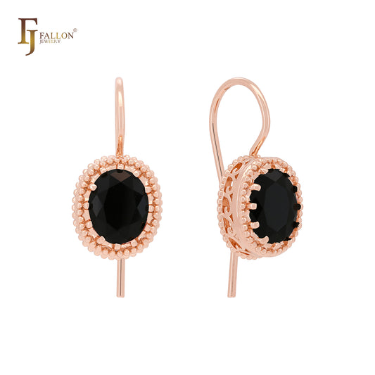 Halo Beads Solitaire Colorful CZ Rose Gold Wire Hook Earrings